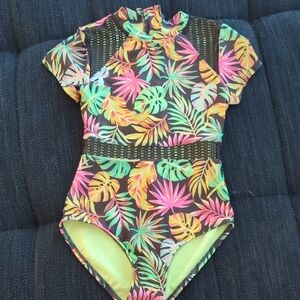 Girls Swimsuit Colorful Leaf Pattern